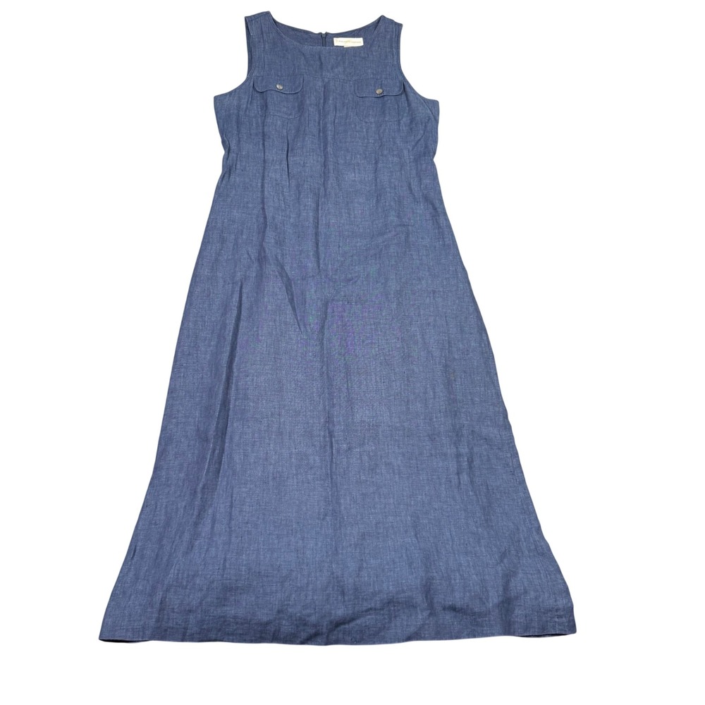 VIntage Casual Corner Womens Blue 100% Linen Teacher Maxi Dress Size 14 Shift